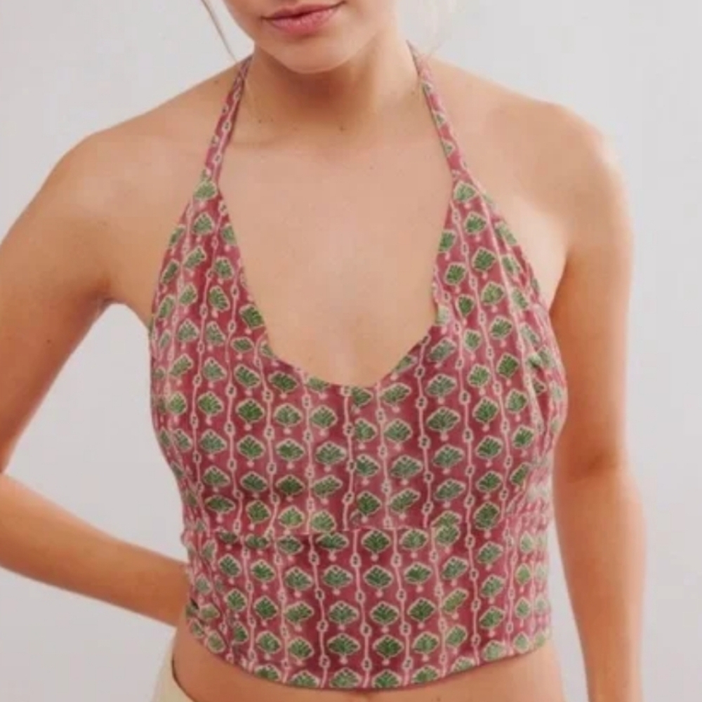 Free People NWOT Rae Haltertop in Rosewood Combo sz MED​